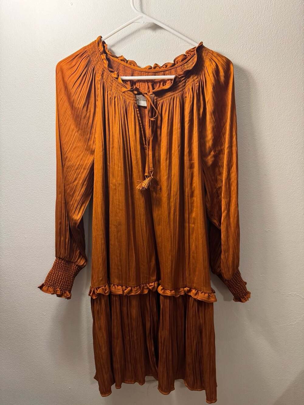 by Anthropologie Giulia Tunic Dress Burnt Orange Rust Pleated Mini S - Picture 2 of 6